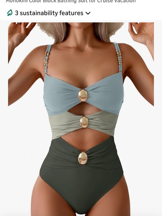 Amazon Other - Women One-Piece Swimsuit in Light Blue, Sage, and Olive with Gold Accents NWOT